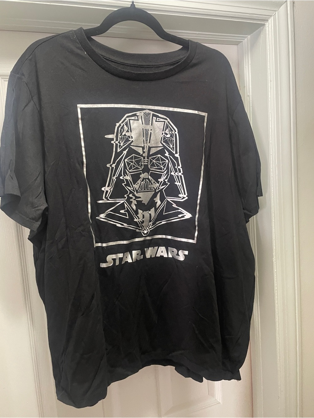 Disney Star Wars Men’s Black Short Sleeve Tee with Silver Vader Graphic